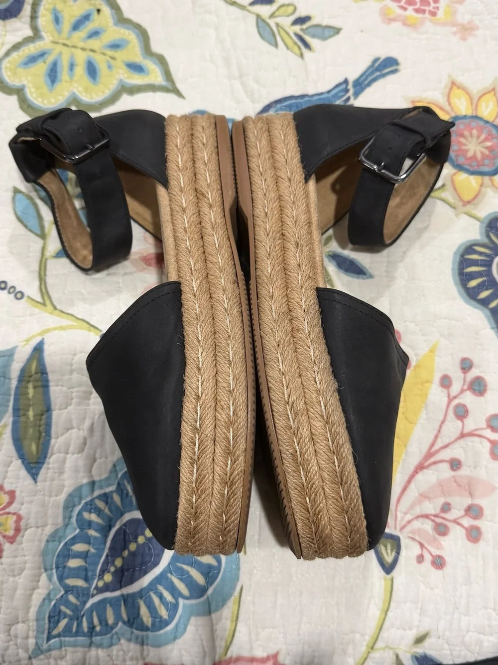 Black Espadrille Ankle-Strap Flats